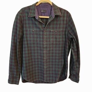 GAP Men's Y2K Flannel Long Sleeve Button Up Shirt Green Purple Watch Plaid  L‎